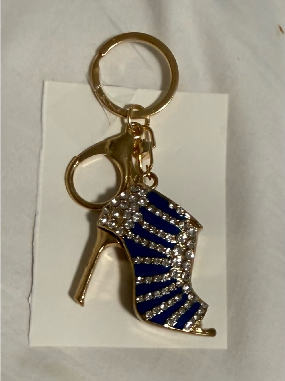 Keychain/Bag Charm Gold tone accents on a a blue heel shoe with rhinestones!